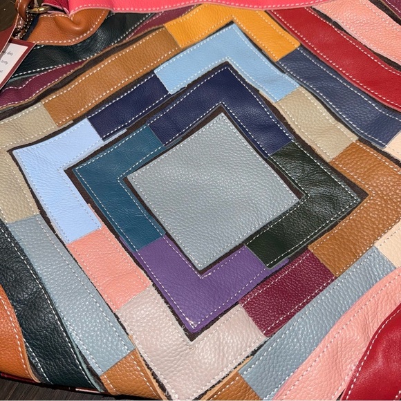 NWT CHAOS By Elsie Multi Color Solid Genuine Leather Rhombus Pattern Tote Bag - Picture 8 of 13